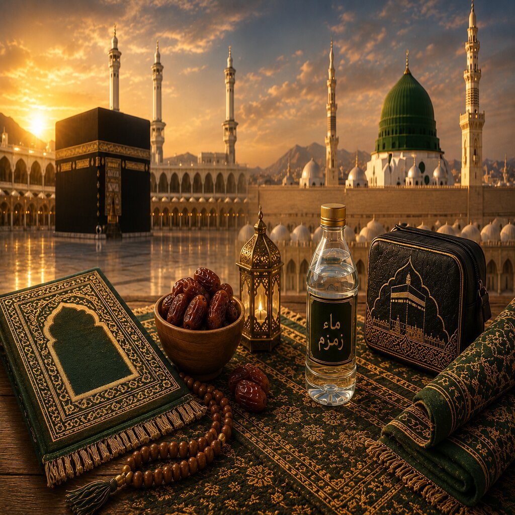 Umrah and Hajj essentials — Ihram, Zamzam, dates, tasbeeh, musallah